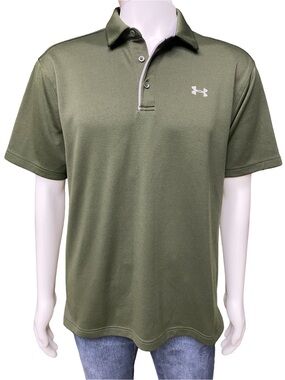 Under Armour HeatGear Polo Shirt Men’s Large Olive Green Loose Fit Golf Athletic